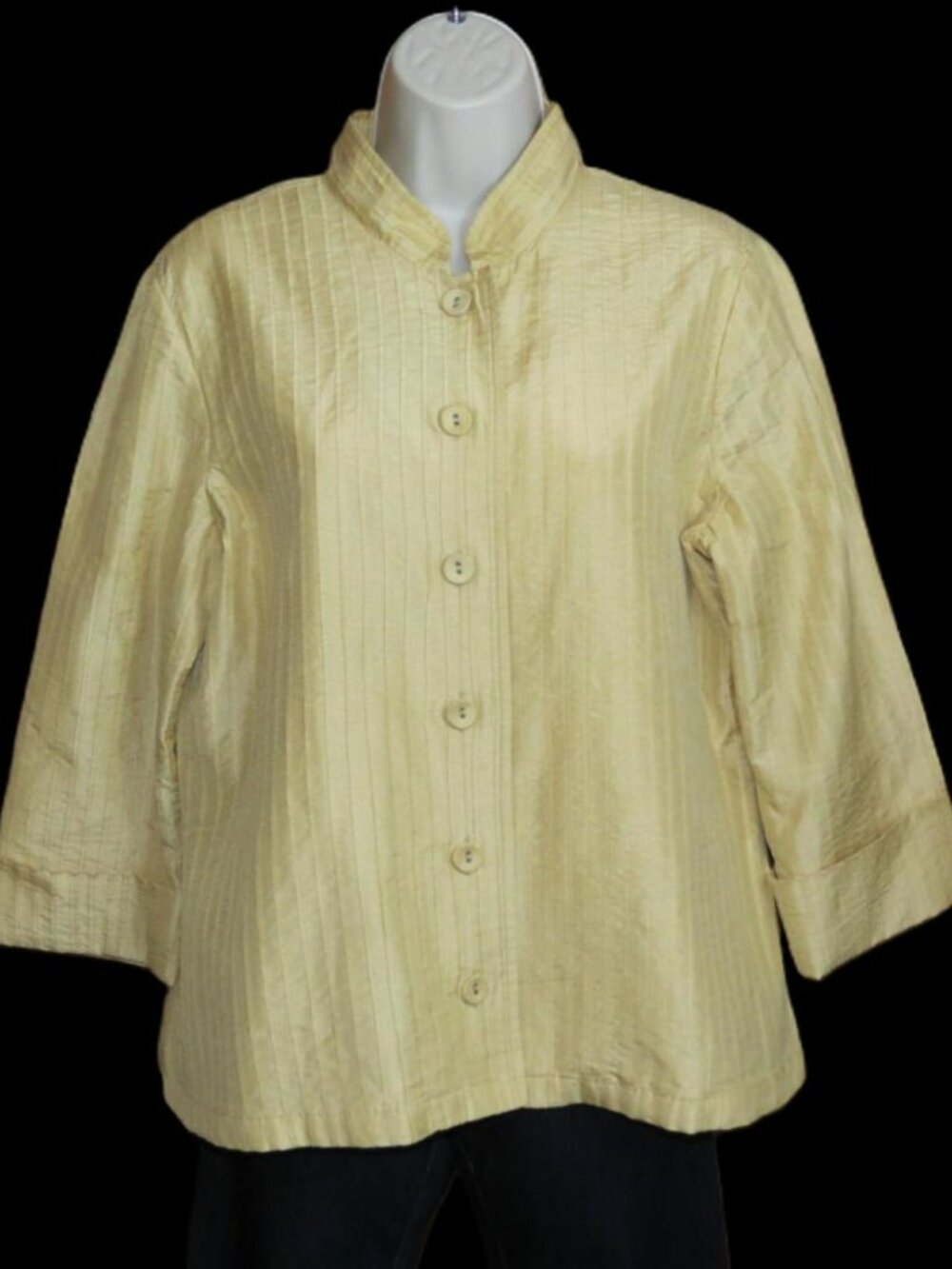 Chico's Yellow Jacket Mandarin Collar Textured Fabric Lined ¾ Sleeve Size 1